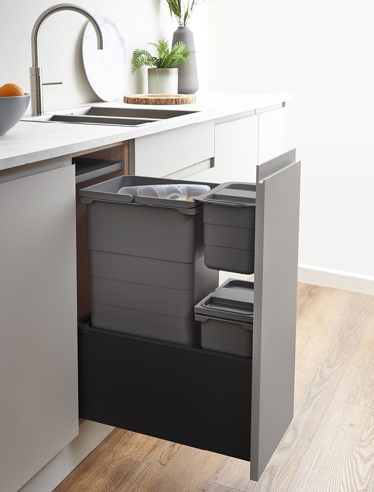 ECO-base Waste Bin D50 x W30 - 44.2L (1x32+1x8+1x4.2L) - TOB Carbon Black (FSC)