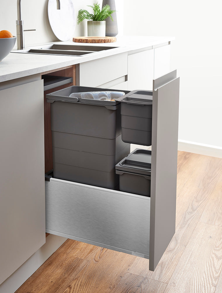 ECO-base Waste Bin D50 x W30 - 44.2L (1x32+1x8+1x4.2L) - TOB St. Steel (FSC)