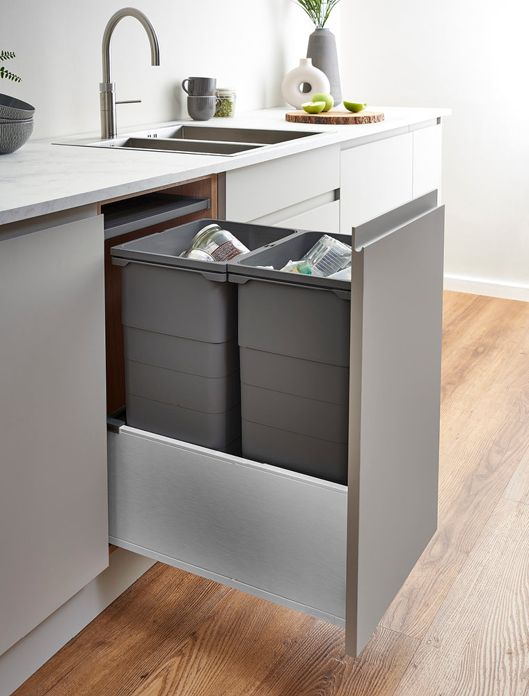 ECO-base Waste Bin D50 x W45 - 64L (2x32L) - TOB Stainless Steel (FSC)