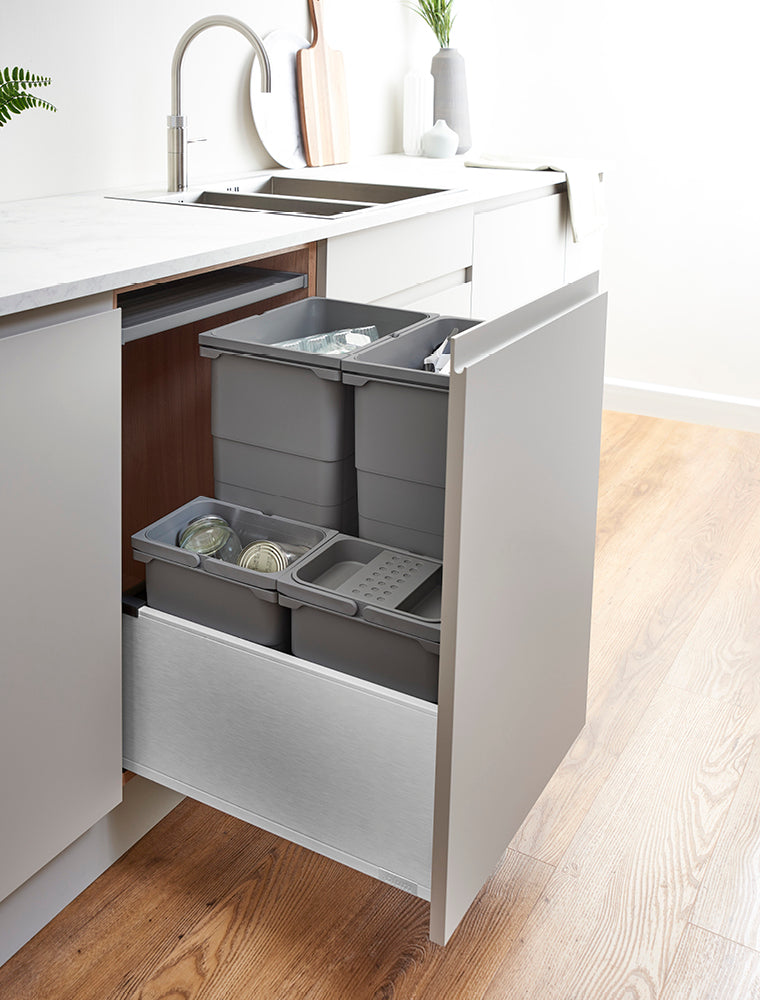 ECO-base Waste Bin D50 x W50 - 80L (2x32+2x8L) - S/C Stainless Steel (FSC)