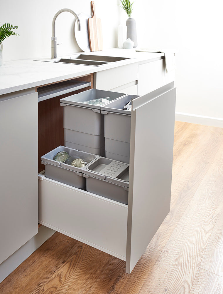 ECO-base Waste Bin D50 x W50 - 80L (2x32+2x8L) - S/C Silk White (FSC)