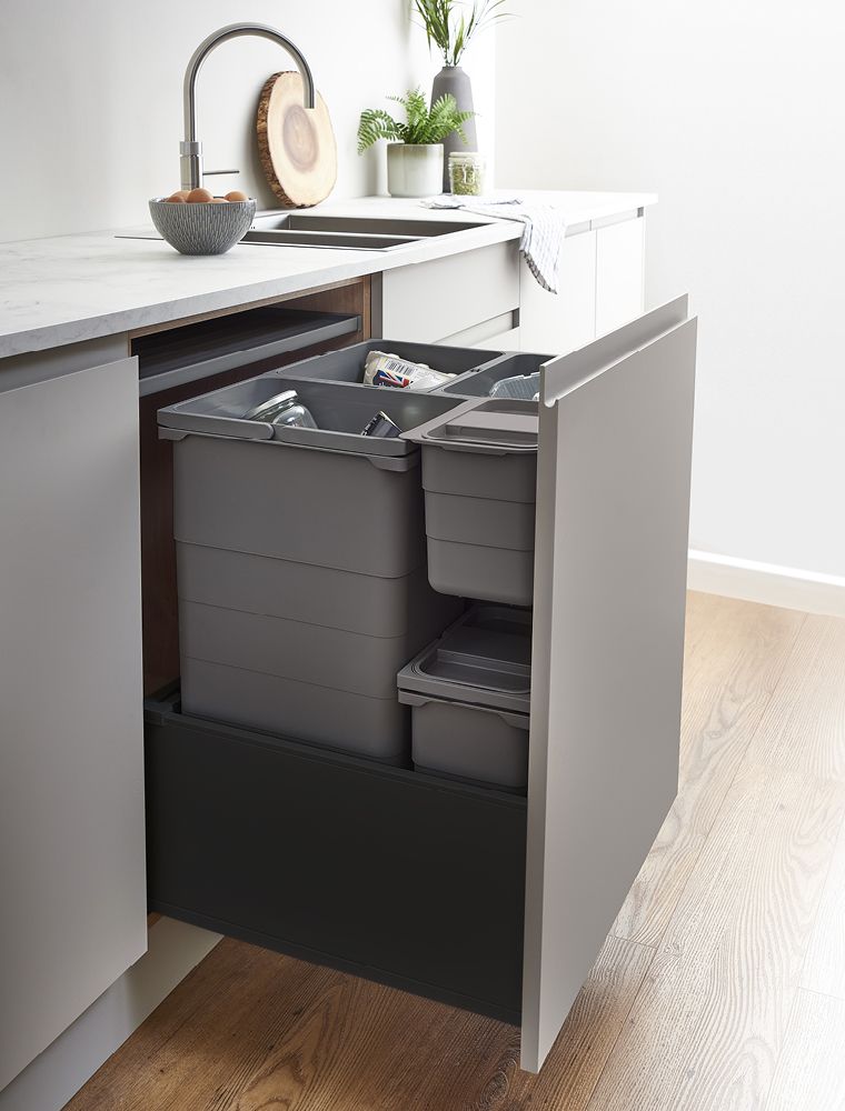 ECO-base Waste Bin D50 x W60 - 108.2L (3x32+1x8+1x4.2L) - S/C Carbon Black (FSC)