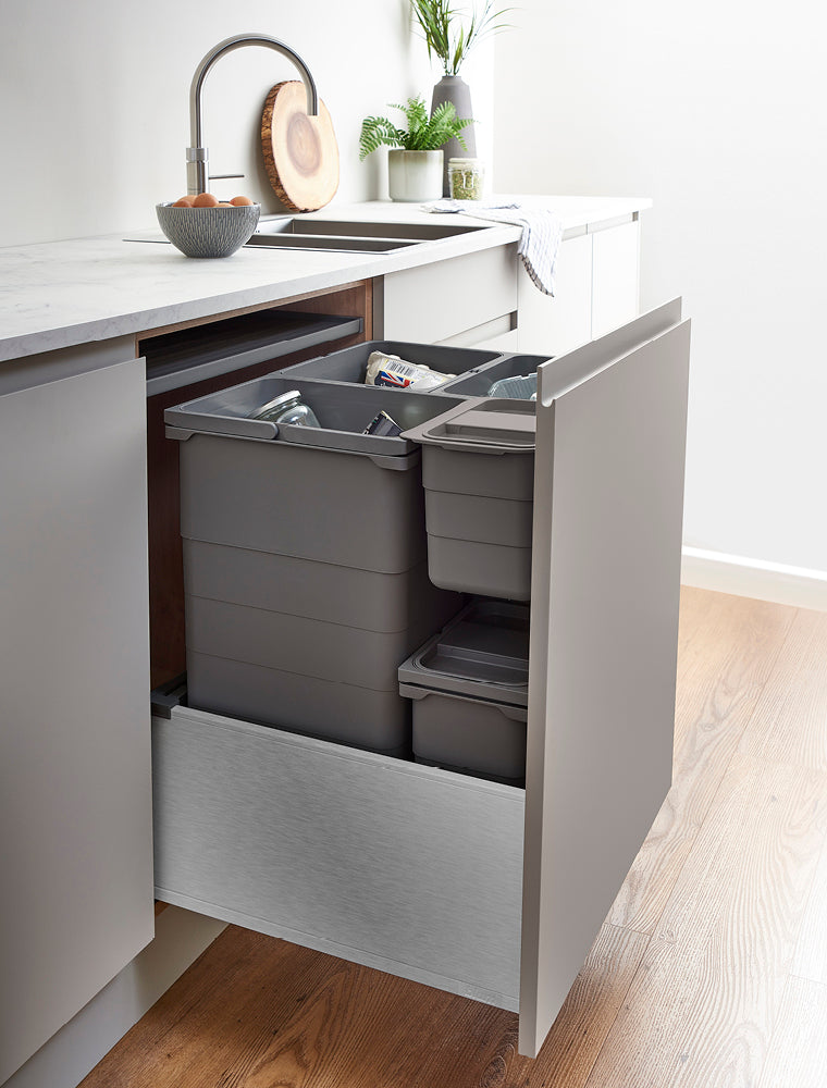 ECO-base Waste Bin D50 x W60 - 108.2L (3x32+1x8+1x4.2L) - TOB St. Steel (FSC)